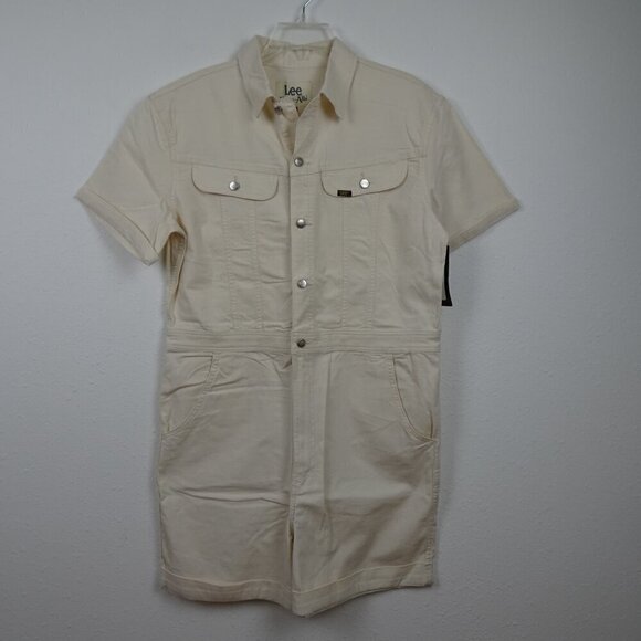 Lee Denim Romper Size L Beige Short Union Alls One Piece Jumpsuit - Picture 2 of 11